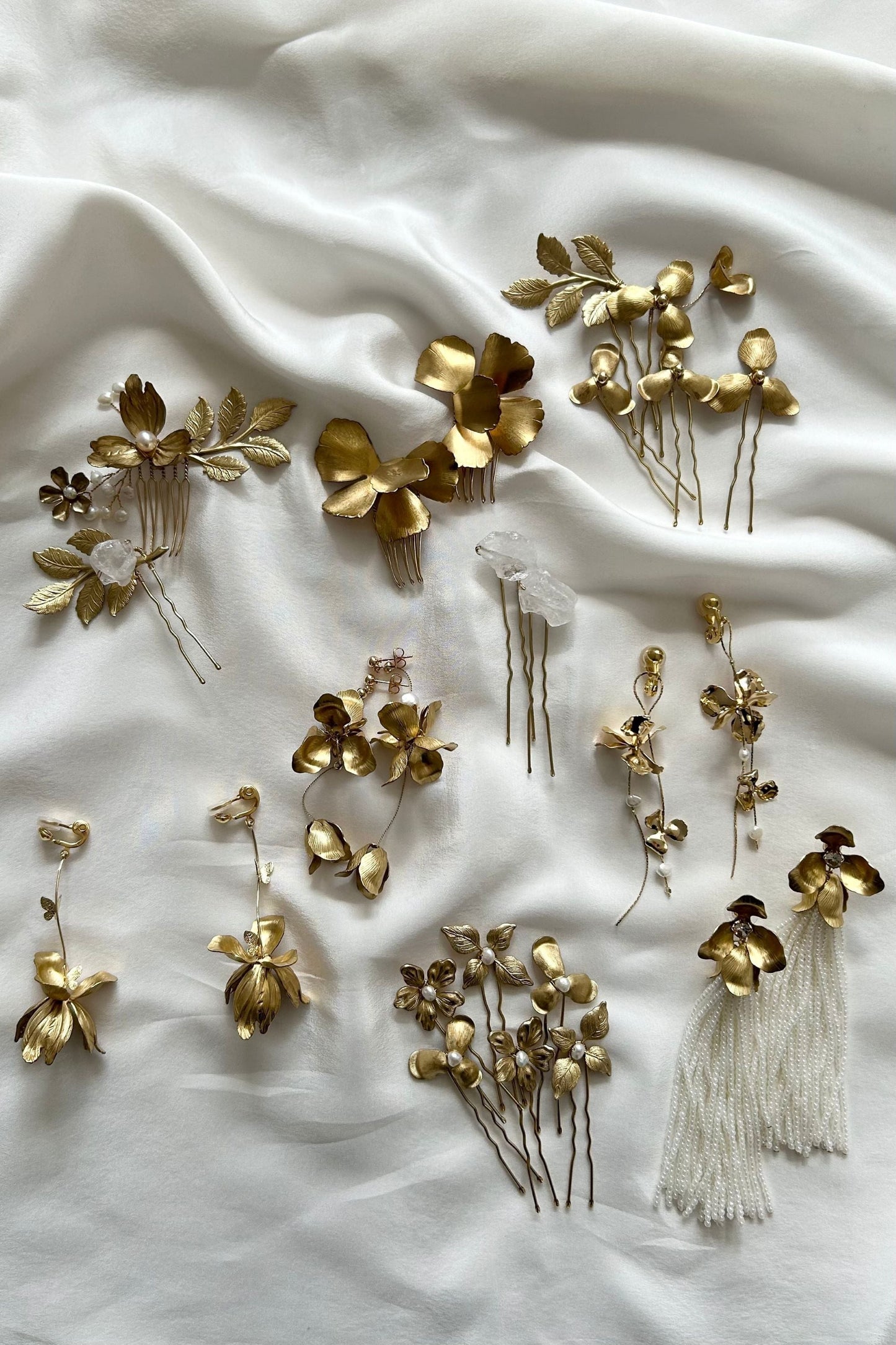 セミオーダー【ピアス・イヤリング】真鍮フラワー×淡水パールピアス/イヤリング -ブライダルピアス/イヤリング-≪VIP-06/VIE-06≫【結婚式 ピアス イヤリング】