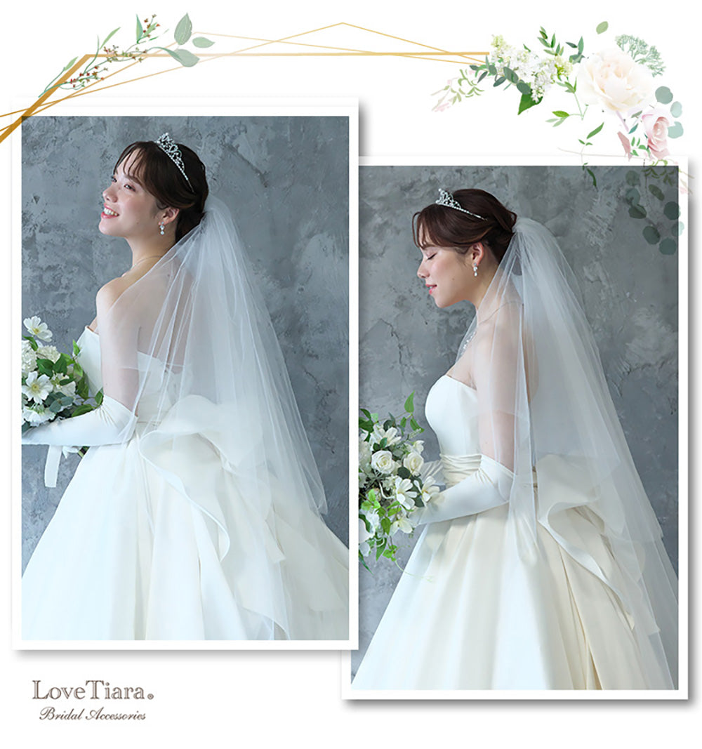 ロングベール(フロントミディアムタイプ)【結婚式 ベール】（VLM-01）