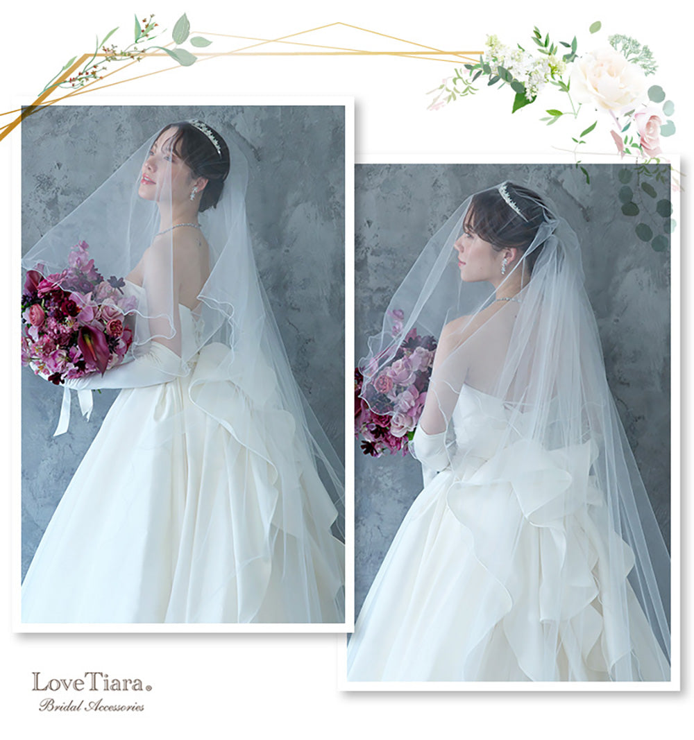 ロングベール【メロウ】(フロントミディアムタイプ)【結婚式 ベール】（VLM-02）