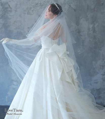 ロングベール【メロウ】(フロントミディアムタイプ)【結婚式 ベール】（VLM-02）