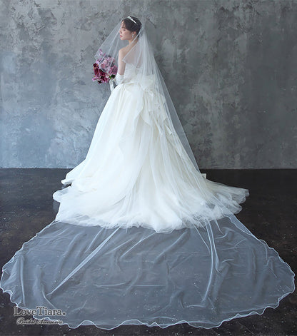 ロングベール【メロウ】(フロントミディアムタイプ)【結婚式 ベール】（VLM-02）