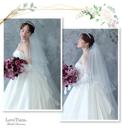 ロングベール【メロウ】(フロントミディアムタイプ)【結婚式 ベール】（VLM-02）