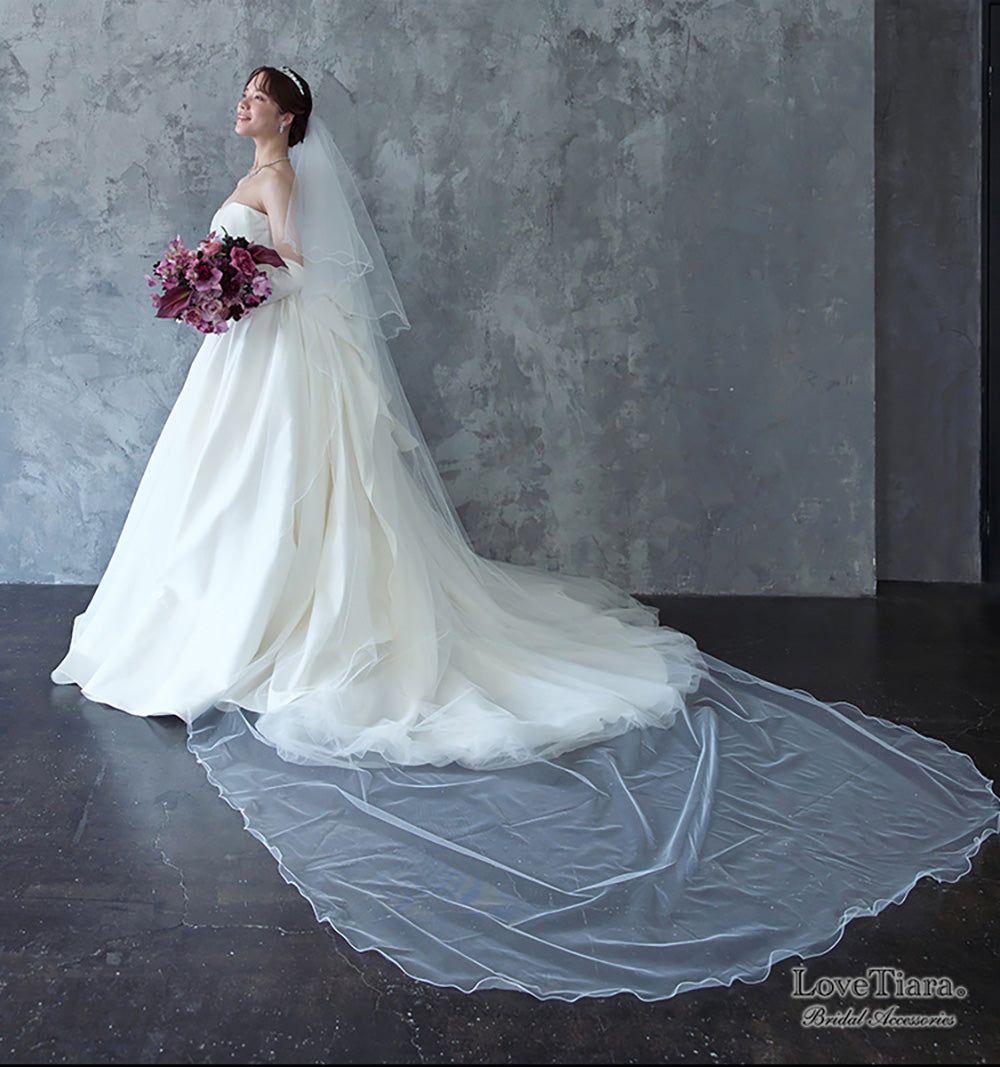 ロングベール【メロウ】(フロントミディアムタイプ)【結婚式 ベール】（VLM-02）