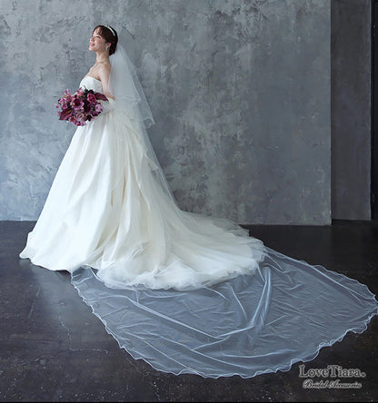 ロングベール【メロウ】(フロントミディアムタイプ)【結婚式 ベール】（VLM-02）