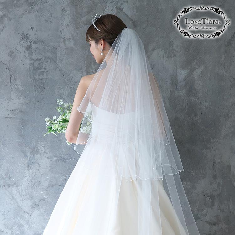 ロングベール【メロウパール&ビーズ】(フロントミディアムタイプ)【結婚式 ベール】（VLM-16）
