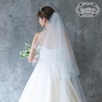 ロングベール【メロウパール&ビーズ】(フロントミディアムタイプ)【結婚式 ベール】（VLM-16）