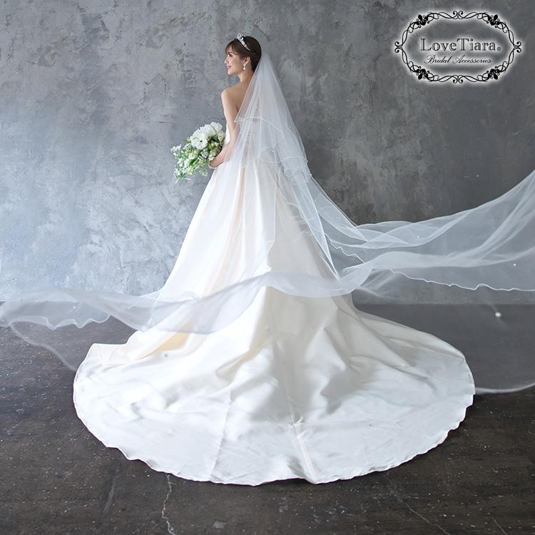 ロングベール【メロウパール&ビーズ】(フロントミディアムタイプ)【結婚式 ベール】（VLM-16）