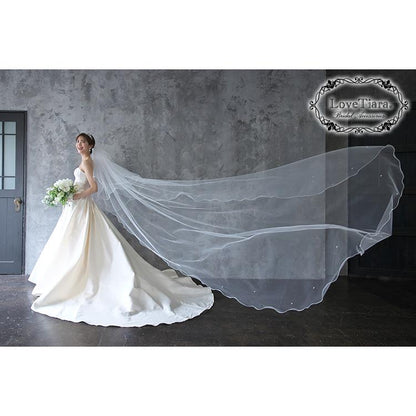 ロングベール【メロウパール&ビーズ】(フロントミディアムタイプ)【結婚式 ベール】（VLM-16）