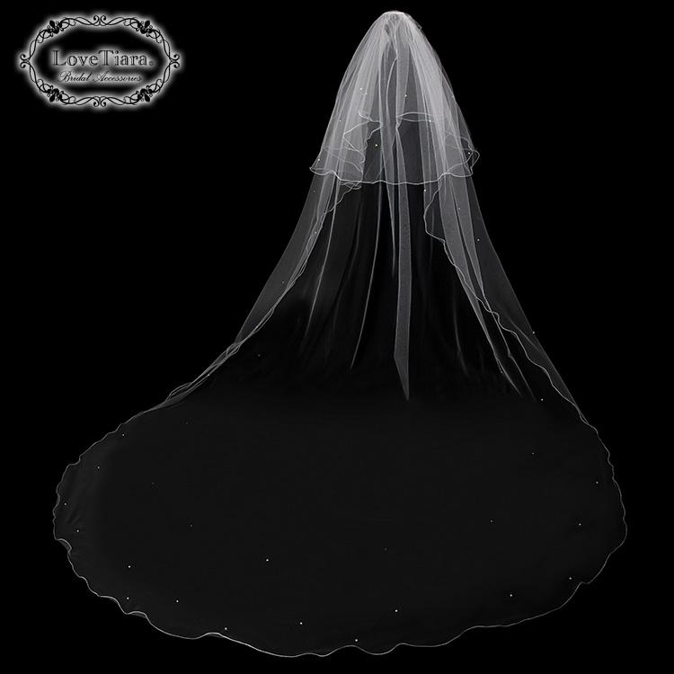 ロングベール【メロウパール&ビーズ】(フロントミディアムタイプ)【結婚式 ベール】（VLM-16）