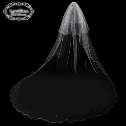 ロングベール【メロウパール&ビーズ】(フロントミディアムタイプ)【結婚式 ベール】（VLM-16）