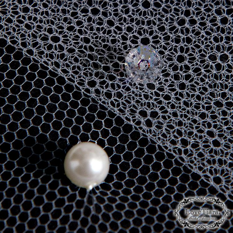 ロングベール【メロウパール&ビーズ】(フロントミディアムタイプ)【結婚式 ベール】（VLM-16）