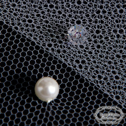 ロングベール【メロウパール&ビーズ】(フロントミディアムタイプ)【結婚式 ベール】（VLM-16）