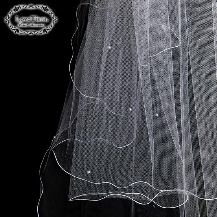 ロングベール【メロウパール&ビーズ】(フロントミディアムタイプ)【結婚式 ベール】（VLM-16）