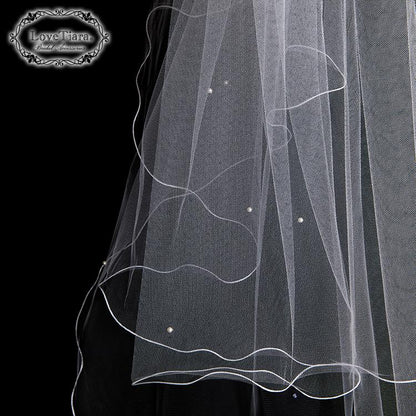 ロングベール【メロウパール&ビーズ】(フロントミディアムタイプ)【結婚式 ベール】（VLM-16）