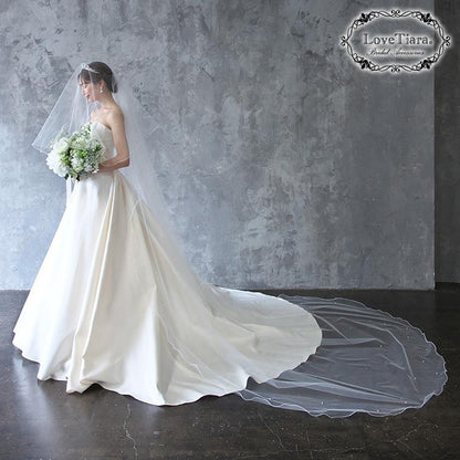 ロングベール【メロウパール&ビーズ】(フロントミディアムタイプ)【結婚式 ベール】（VLM-16）