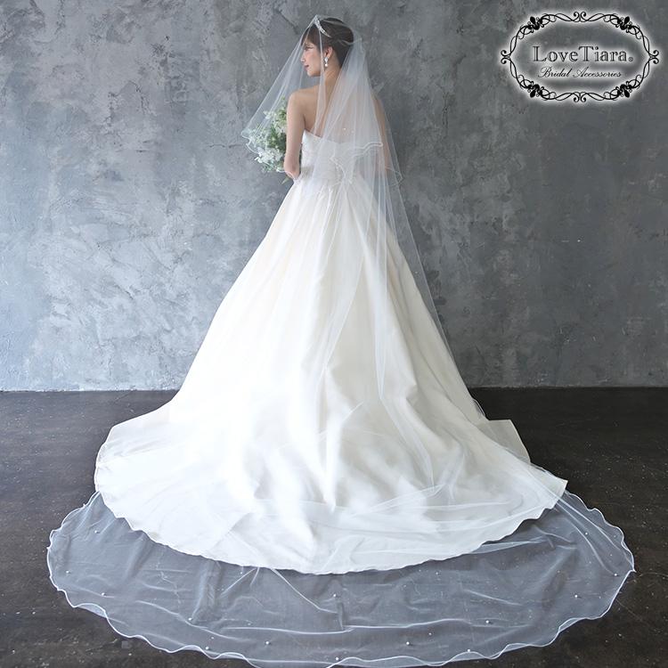 ロングベール【メロウパール&ビーズ】(フロントミディアムタイプ)【結婚式 ベール】（VLM-16）