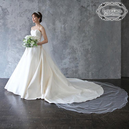 ロングベール【メロウパール&ビーズ】(フロントミディアムタイプ)【結婚式 ベール】（VLM-16）