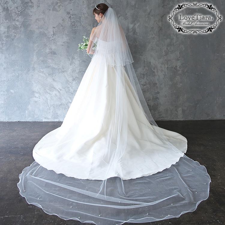 ロングベール【メロウパール&ビーズ】(フロントミディアムタイプ)【結婚式 ベール】（VLM-16）