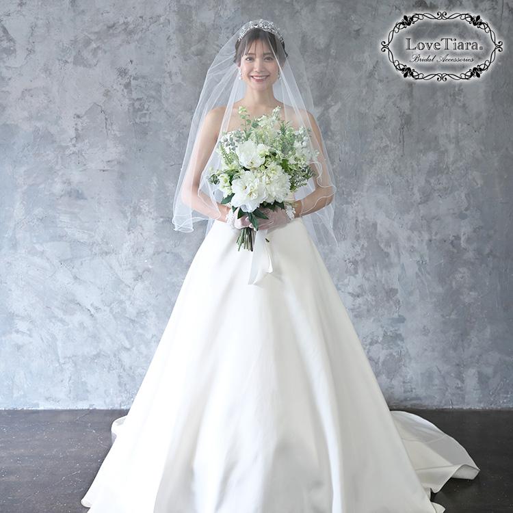 ロングベール【メロウパール&ビーズ】(フロントミディアムタイプ)【結婚式 ベール】（VLM-16）