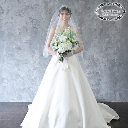 ロングベール【メロウパール&ビーズ】(フロントミディアムタイプ)【結婚式 ベール】（VLM-16）