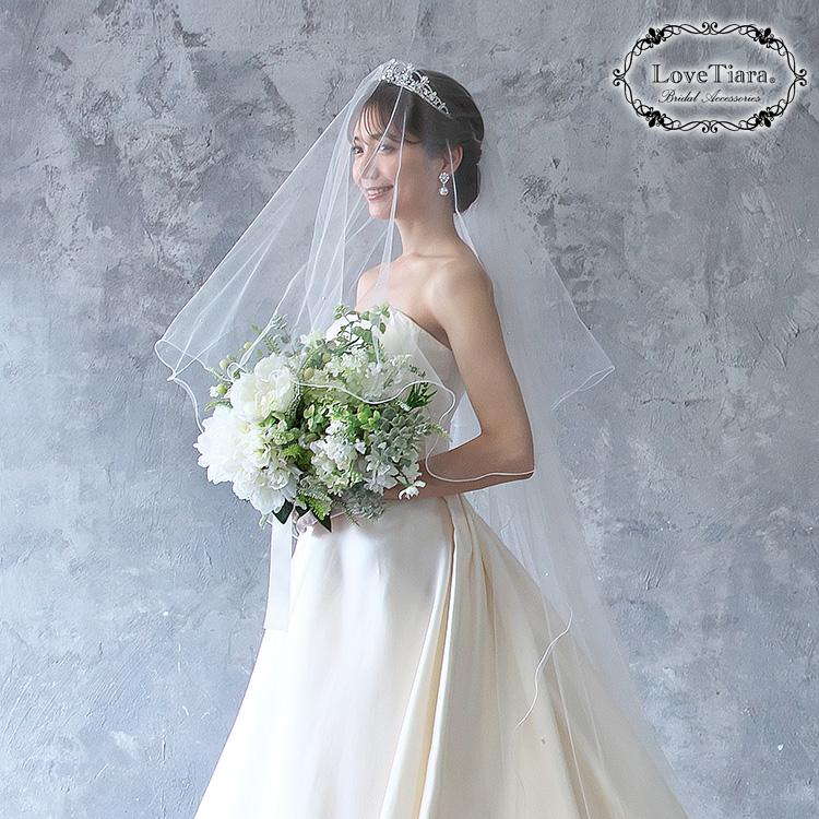 ロングベール【メロウパール&ビーズ】(フロントミディアムタイプ)【結婚式 ベール】（VLM-16）