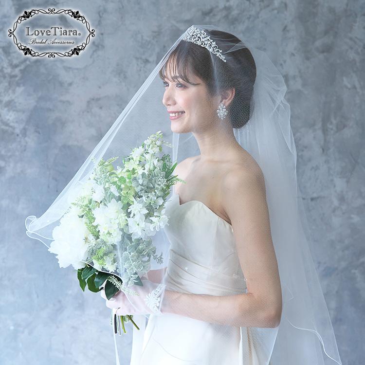 ロングベール【メロウビーズ】(フロントミディアムタイプ)【結婚式 ベール】（VLM-17）