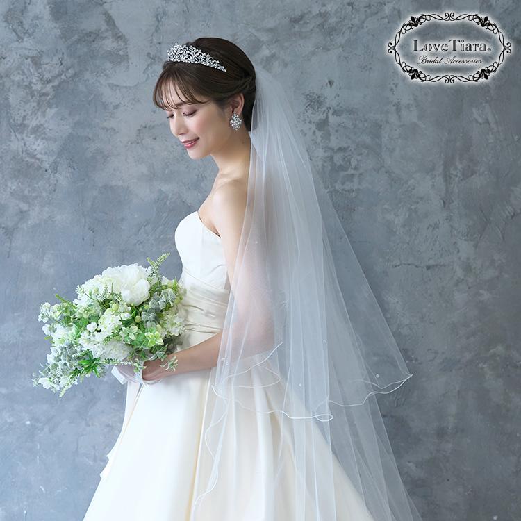 ロングベール【メロウビーズ】(フロントミディアムタイプ)【結婚式 ベール】（VLM-17）