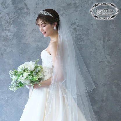 ロングベール【メロウビーズ】(フロントミディアムタイプ)【結婚式 ベール】（VLM-17）