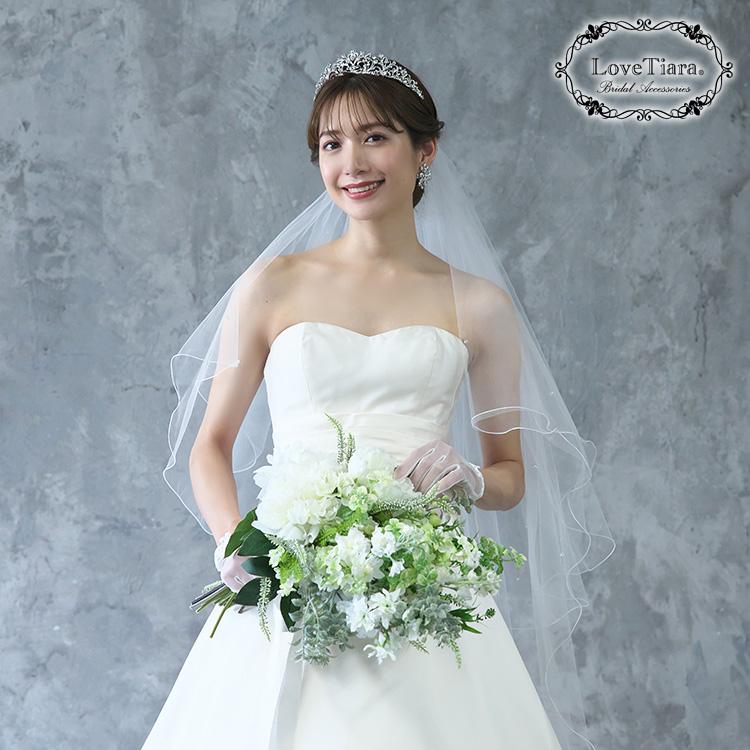 ロングベール【メロウビーズ】(フロントミディアムタイプ)【結婚式 ベール】（VLM-17）