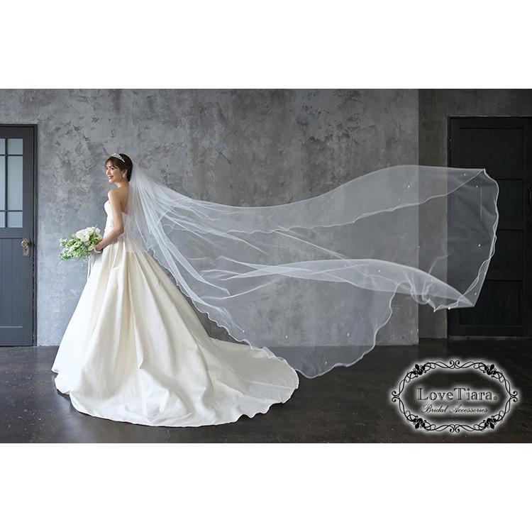 ロングベール【メロウビーズ】(フロントミディアムタイプ)【結婚式 ベール】（VLM-17）