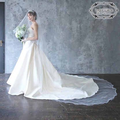 ロングベール【メロウビーズ】(フロントミディアムタイプ)【結婚式 ベール】（VLM-17）