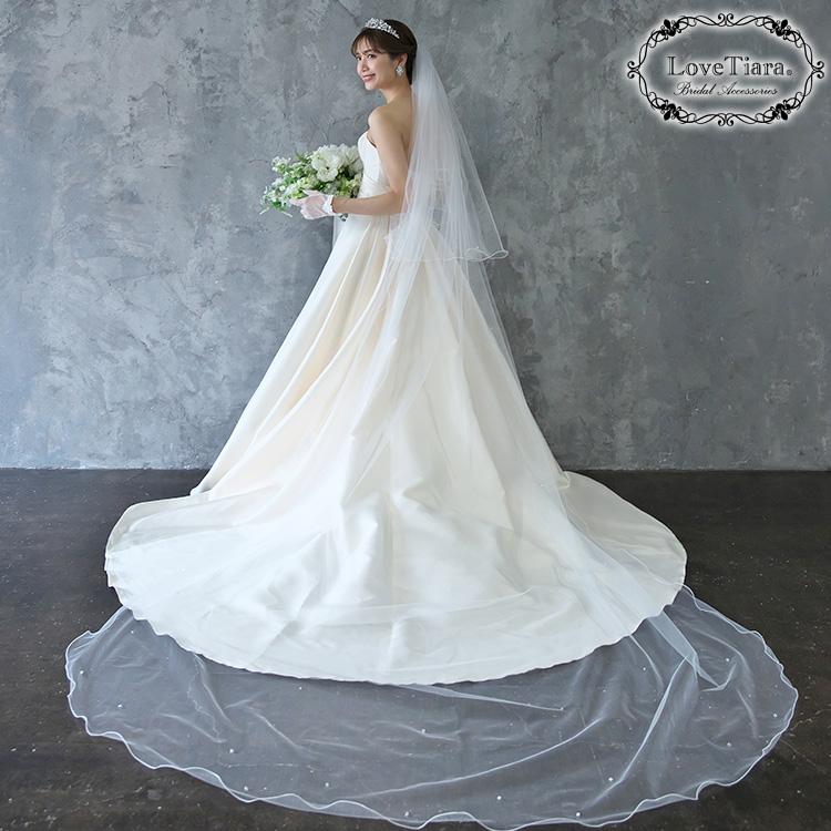 ロングベール【メロウビーズ】(フロントミディアムタイプ)【結婚式 ベール】（VLM-17）