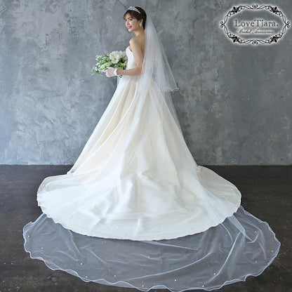 ロングベール【メロウビーズ】(フロントミディアムタイプ)【結婚式 ベール】（VLM-17）