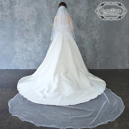 ロングベール【メロウビーズ】(フロントミディアムタイプ)【結婚式 ベール】（VLM-17）