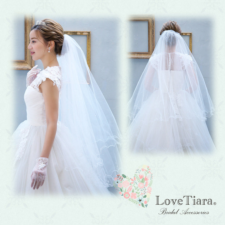 ミディアムベール【メロウパール&ビーズ】 【結婚式 ベール】（VSM-16）