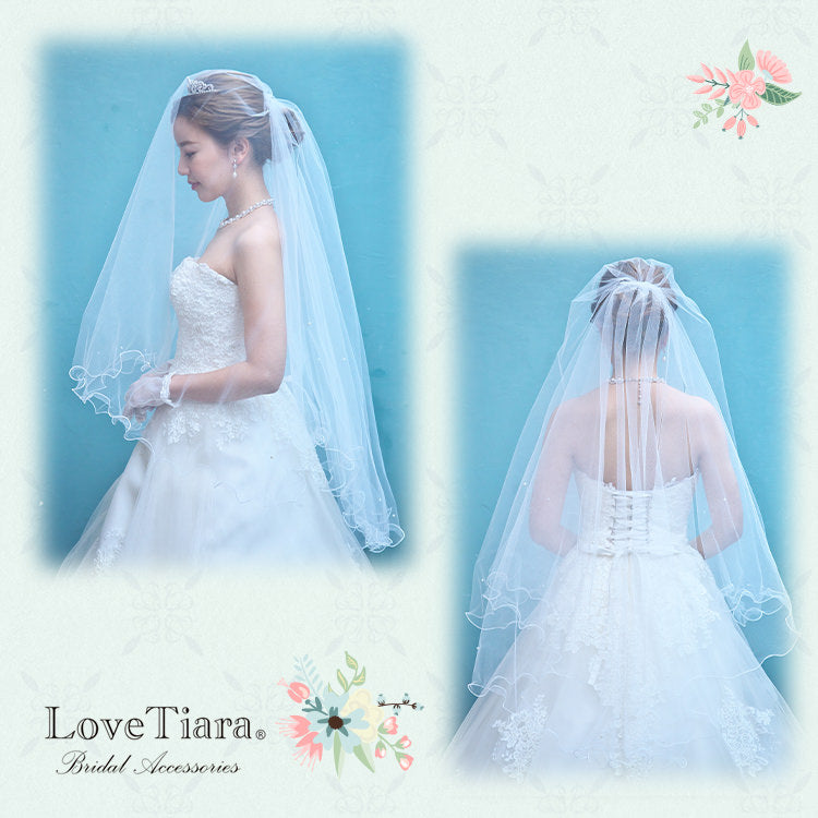 ミディアムベール【メロウパール&ビーズ】 【結婚式 ベール】（VSM-16）