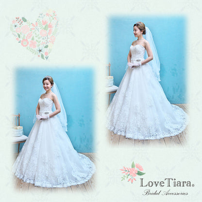 ミディアムベール【メロウパール&ビーズ】 【結婚式 ベール】（VSM-16）