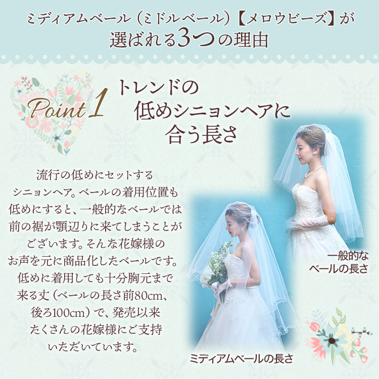 ミディアムベール【メロウビーズ】 【結婚式 ベール】（VSM-17）