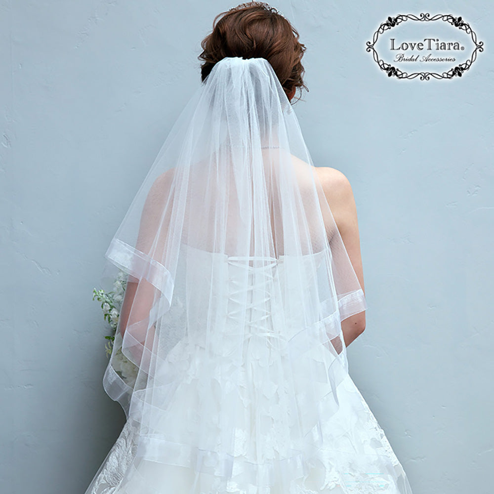 ミディアムベール【オーガンジーパイピング】【結婚式 ベール】（VSM-18）