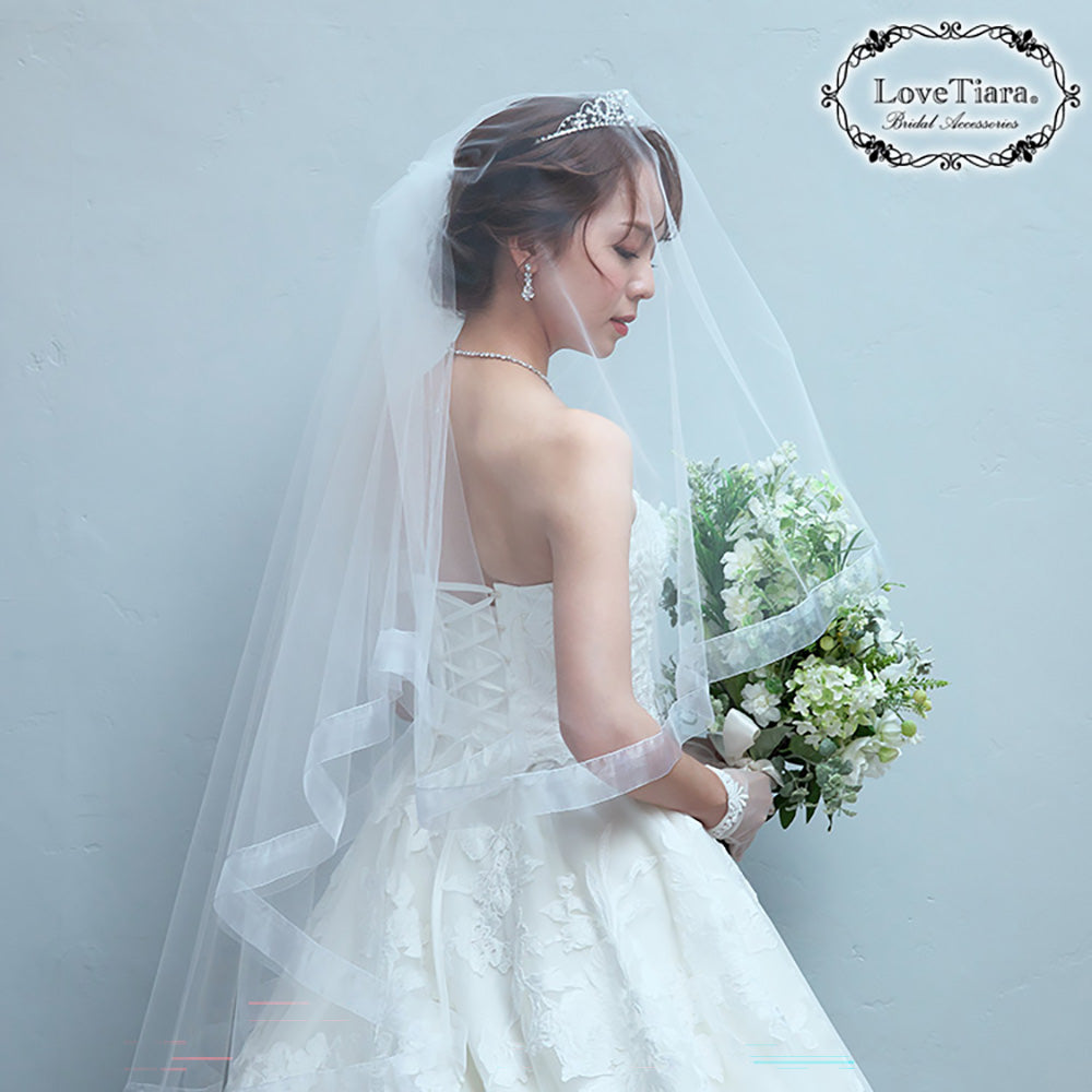 ミディアムベール【オーガンジーパイピング】【結婚式 ベール】（VSM-18）