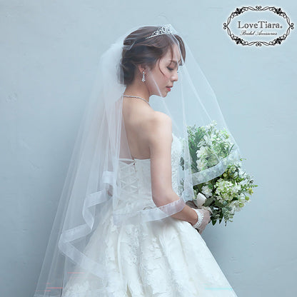 ミディアムベール【オーガンジーパイピング】【結婚式 ベール】（VSM-18）