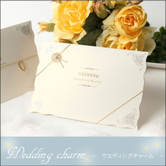 招待状セット ウェディングチャーム ホワイト フラワーチャーム【結婚式 ペーパー 招待状】