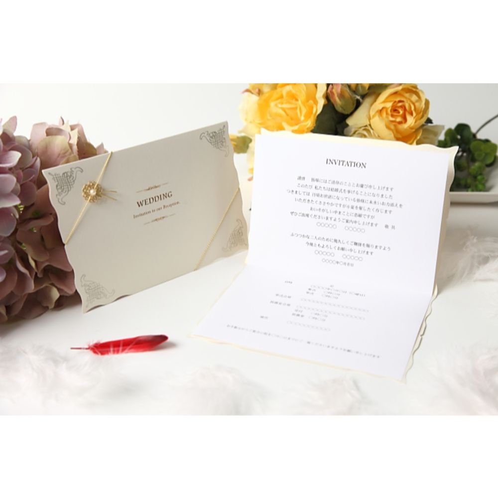 招待状セット ウェディングチャーム ホワイト フラワーチャーム【結婚式 ペーパー 招待状】