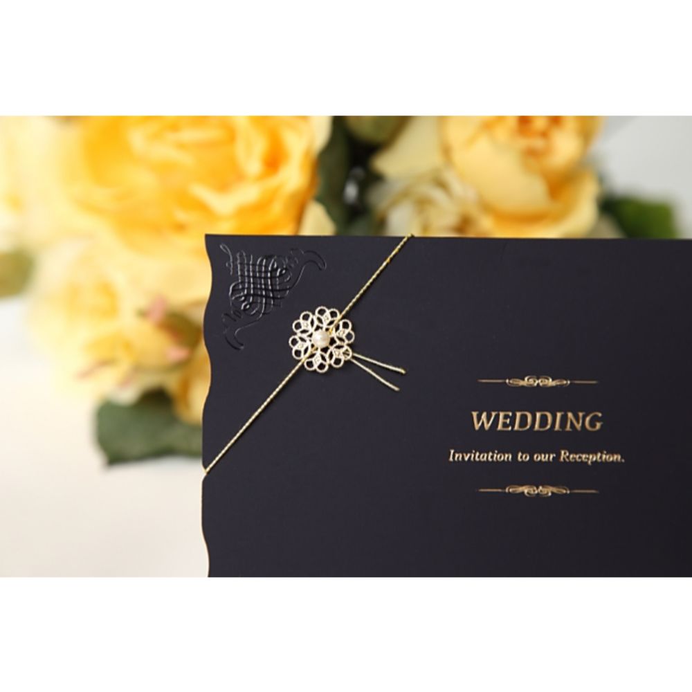 招待状セット ウェディングチャーム ネイビー フラワーチャーム【結婚式 ペーパー 招待状】