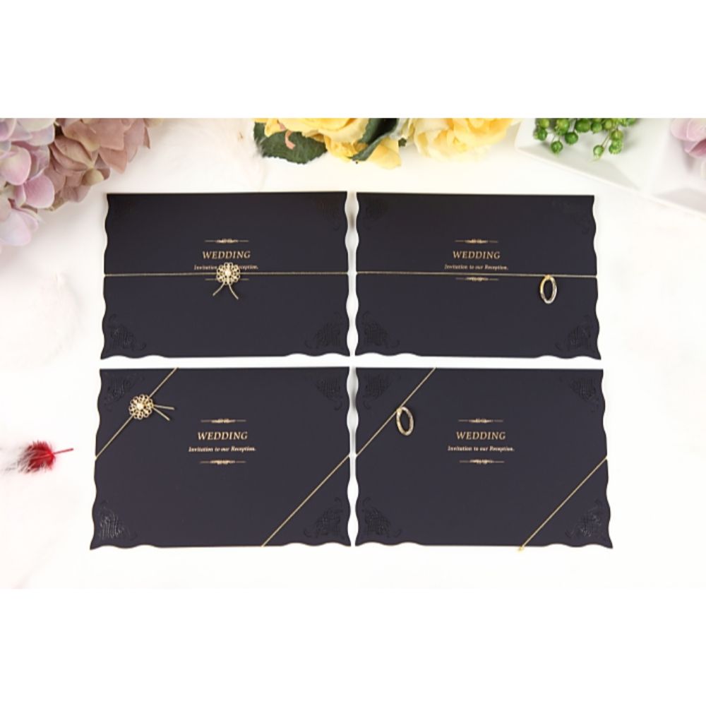 招待状セット ウェディングチャーム ネイビー フラワーチャーム【結婚式 ペーパー 招待状】