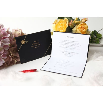 招待状セット ウェディングチャーム ネイビー フラワーチャーム【結婚式 ペーパー 招待状】