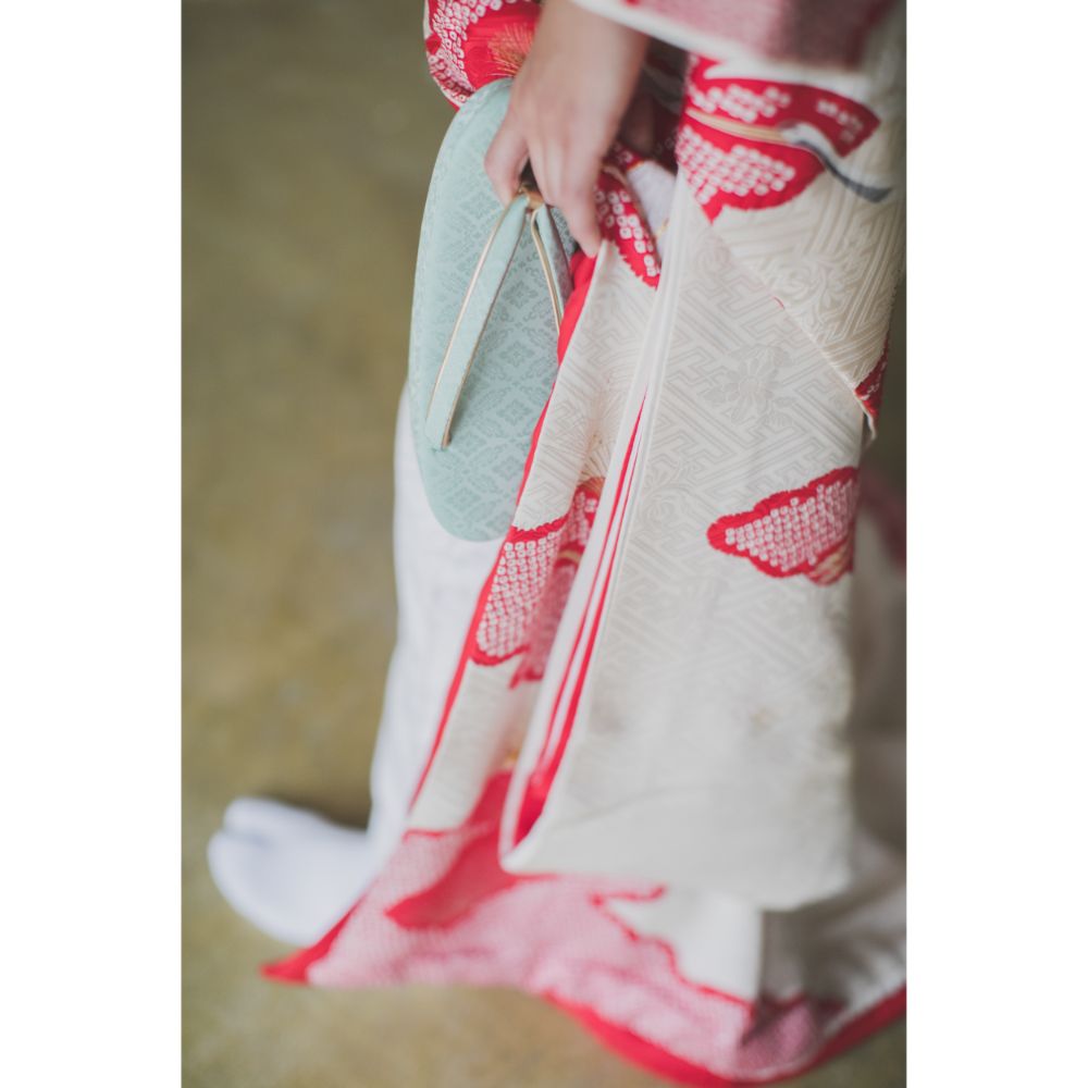 白地疋田古典鶴 【結婚式 和装 引き振袖 レンタル】