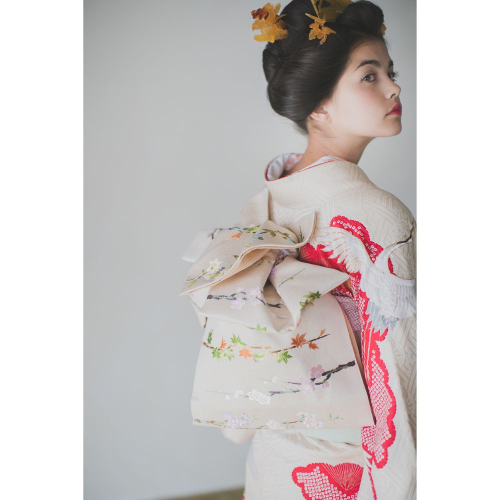 白地疋田古典鶴 【結婚式 和装 引き振袖 レンタル】