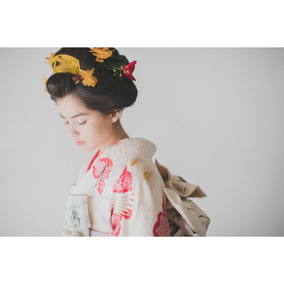 白地疋田古典鶴 【結婚式 和装 引き振袖 レンタル】