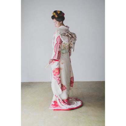 白地疋田古典鶴 【結婚式 和装 引き振袖 レンタル】